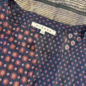Xirena Top Blue Bandana Print Cotton Short Sleeve  Blouse Womens Sz XS